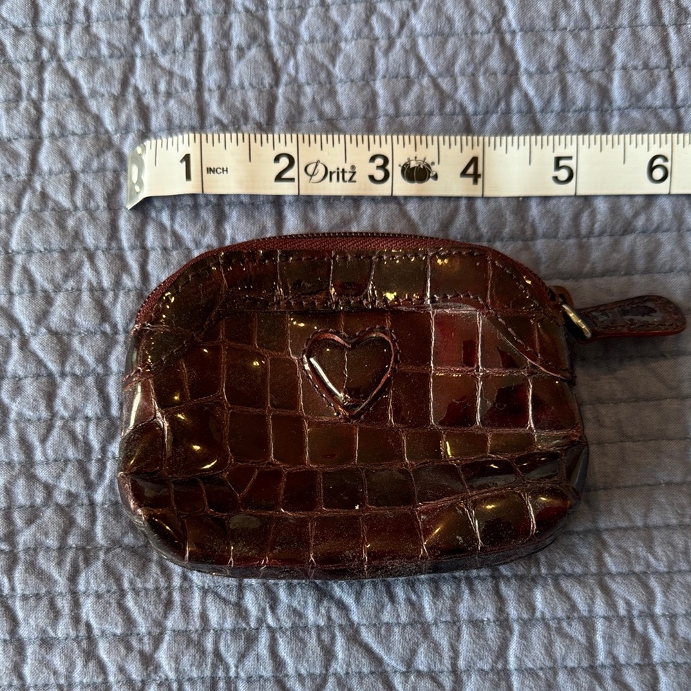 Brighton Croc-Embossed Heart Pouch - Brown